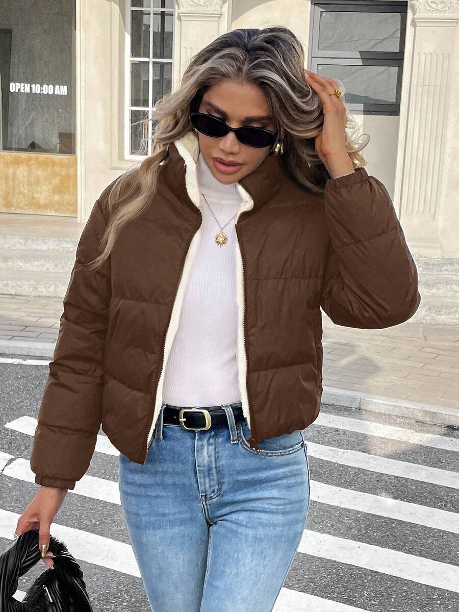 Siren Gaze Women's Casual Stand Collar Thermal Lined Jacket, Versatile For Winter,Fall Brown