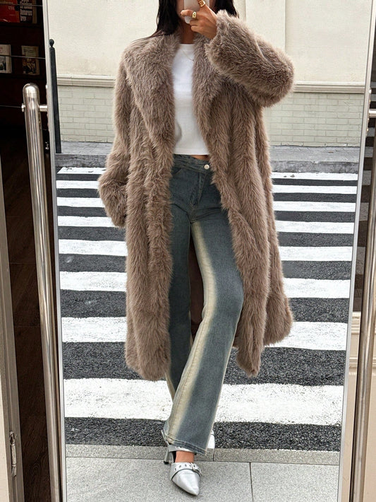 DEEKA Autumn/Winter New Women's Fashion Casual Minimalist Faux Fur Long Coat