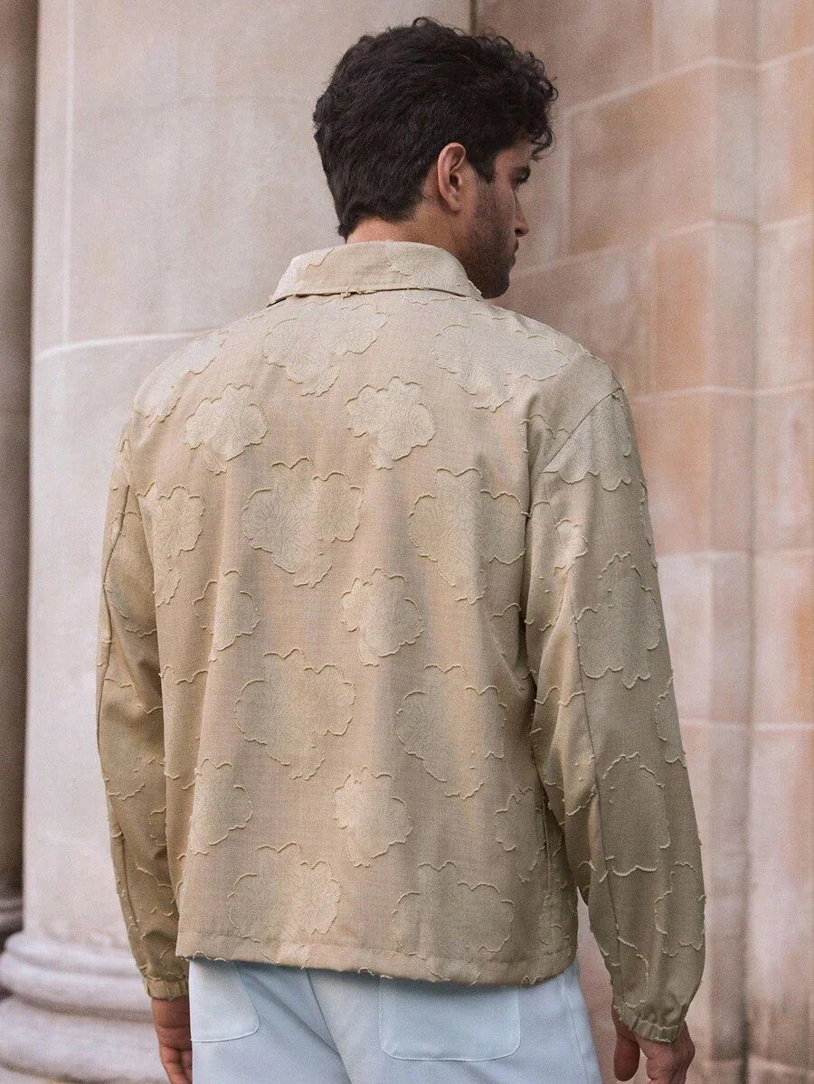 HIMLAND Men's Casual Floral Embroidered Jacket, Suitable For Everyday Wear, Fall, Winter