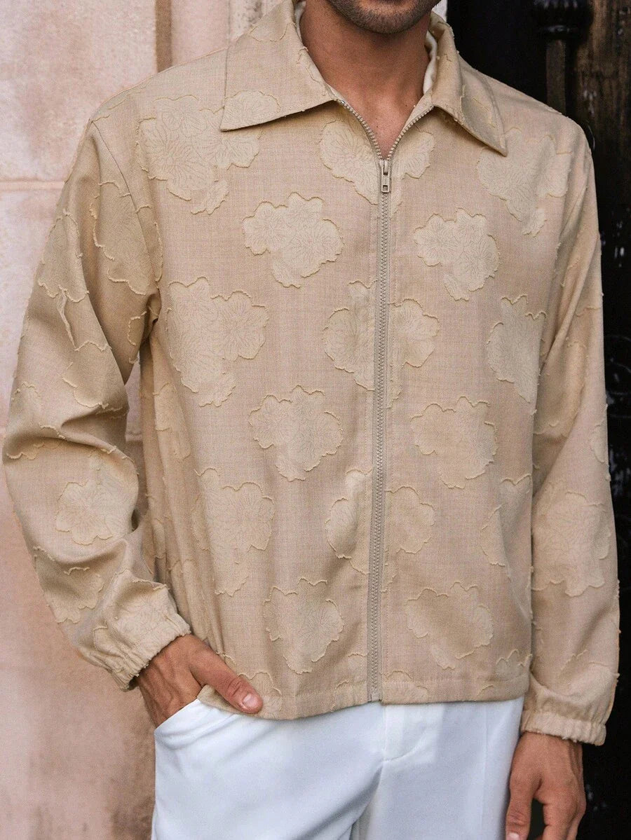 HIMLAND Men's Casual Floral Embroidered Jacket, Suitable For Everyday Wear, Fall, Winter