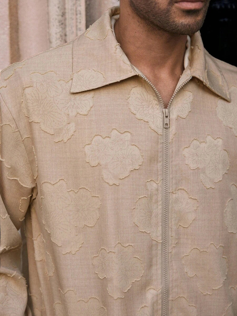 HIMLAND Men's Casual Floral Embroidered Jacket, Suitable For Everyday Wear, Fall, Winter