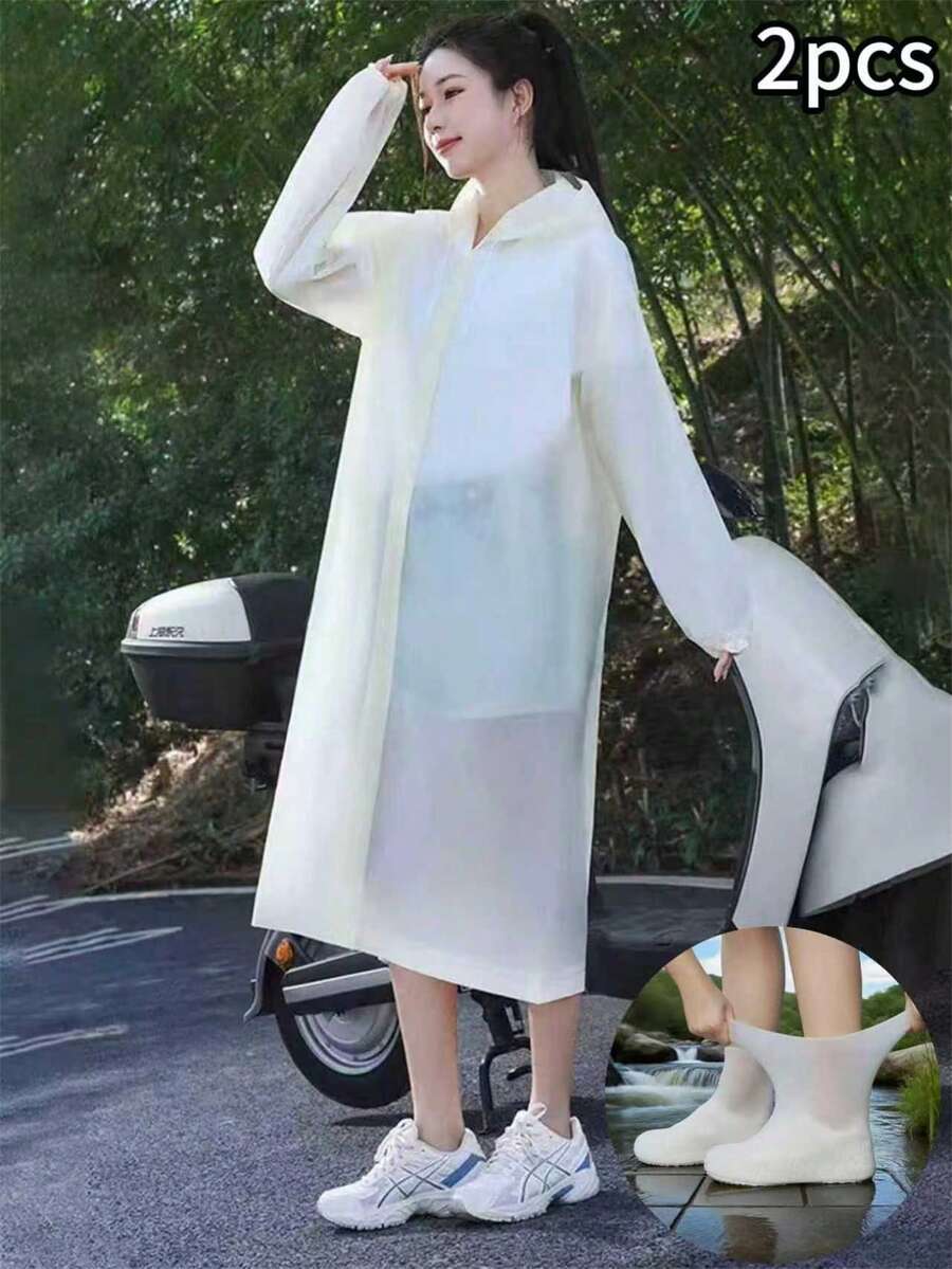 1/2pcs Convenient Fashion Rain Suit, Suitable For Outdoor Cycling, Hiking, Fishing, Campus, Travel, Unisex Hooded Raincoat, Windproof, Waterproof, Quick-Drying, Breathable, Elastic Cuffs, Easy To Wear And Carry, Outdoor Essential, Christmas Gift