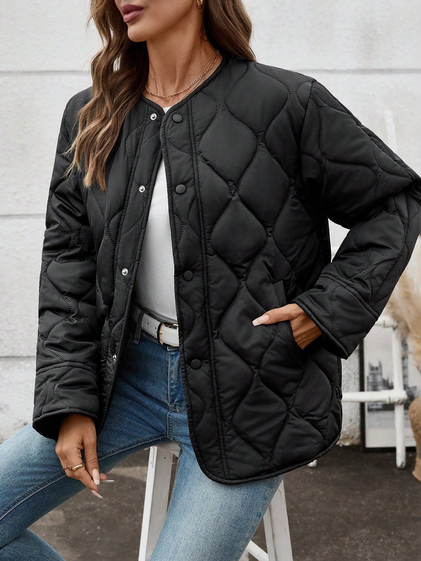 Women Casual Solid Color Winter Padded Coat, Long Sleeve Warm Coat,Style For Autumn/Winter