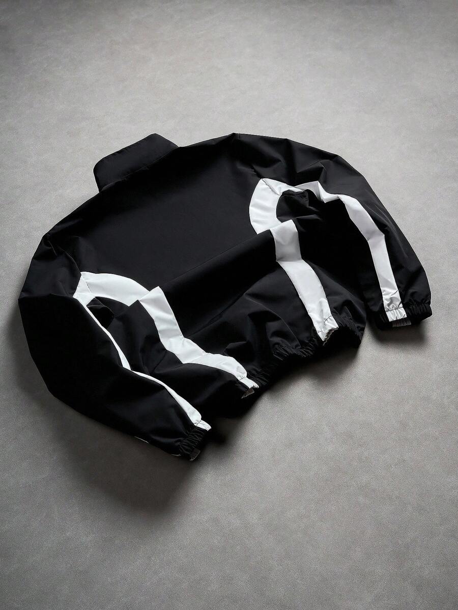 PAVTROS Manfinity Streetrush Men's Casual Zip-Up Contrast Color Block Stand Collar Outdoor Windbreaker Jacket, Cross Graphic Design, Suitable For Daily Wear, Outings, Sports, School, Parties, Music Festivals Streetwear Y2k , Fall