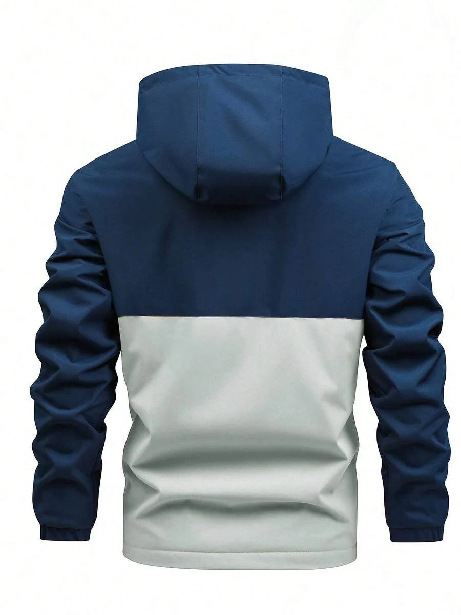 Manfinity Homme New Men's Autumn Winter Outdoor Warm Letter Graphic Colorblock Hooded Fleece Lined Jacket, Windproof Outdoor Windbreaker