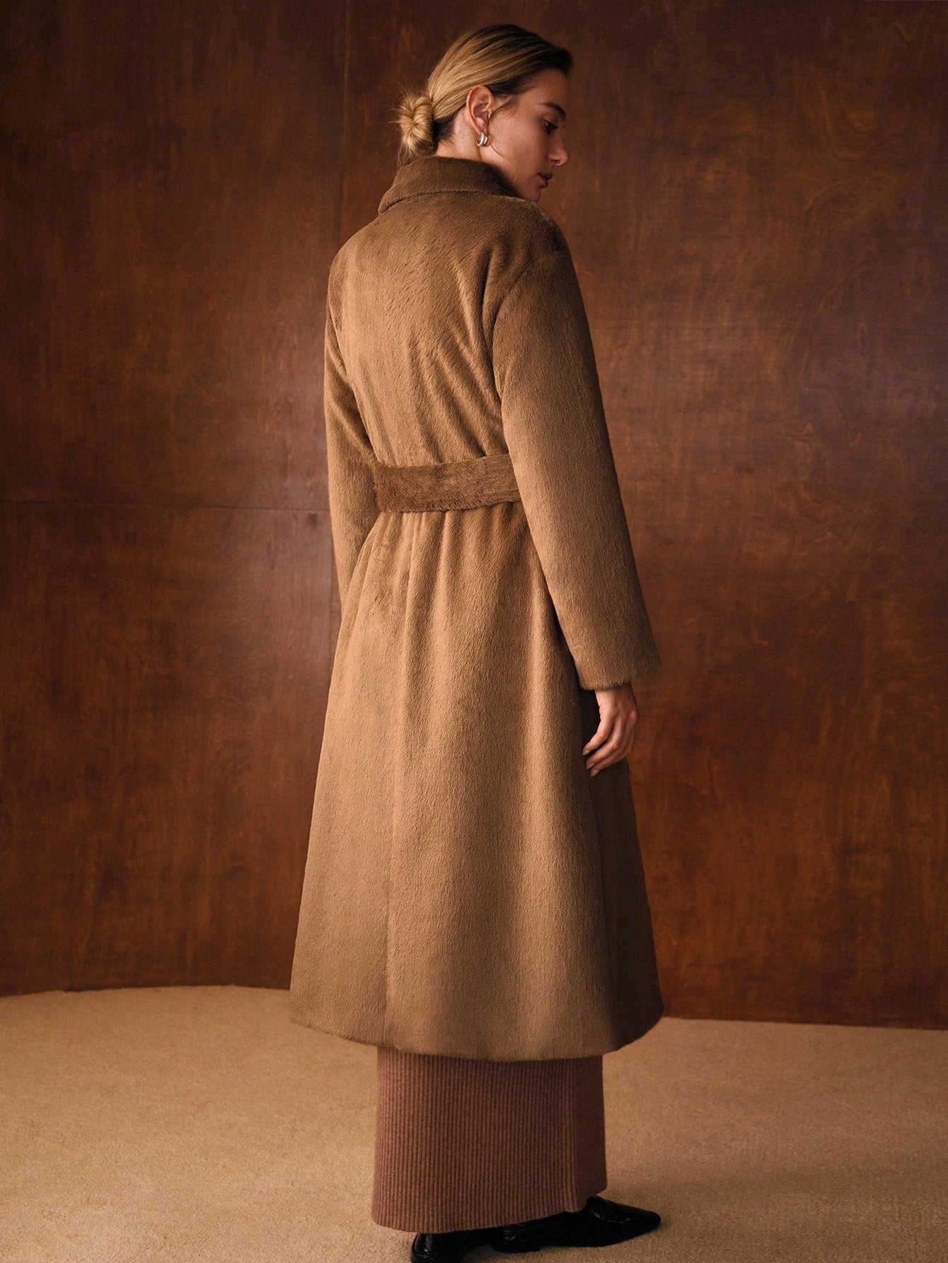 MOTF PREMIUM DOUBLE BREASTED BELTED FAUX FUR COAT