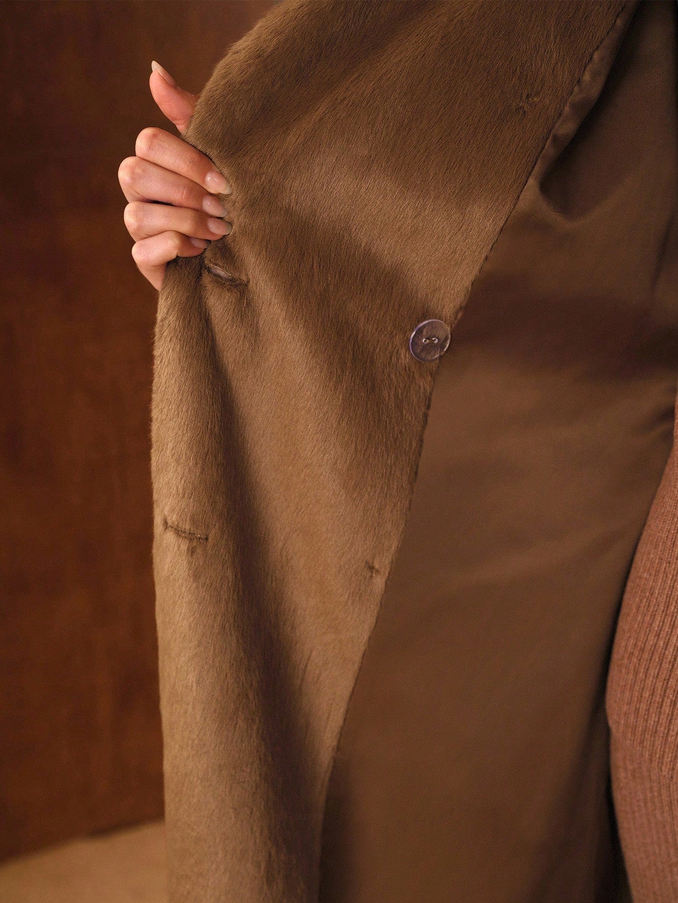 MOTF PREMIUM DOUBLE BREASTED BELTED FAUX FUR COAT