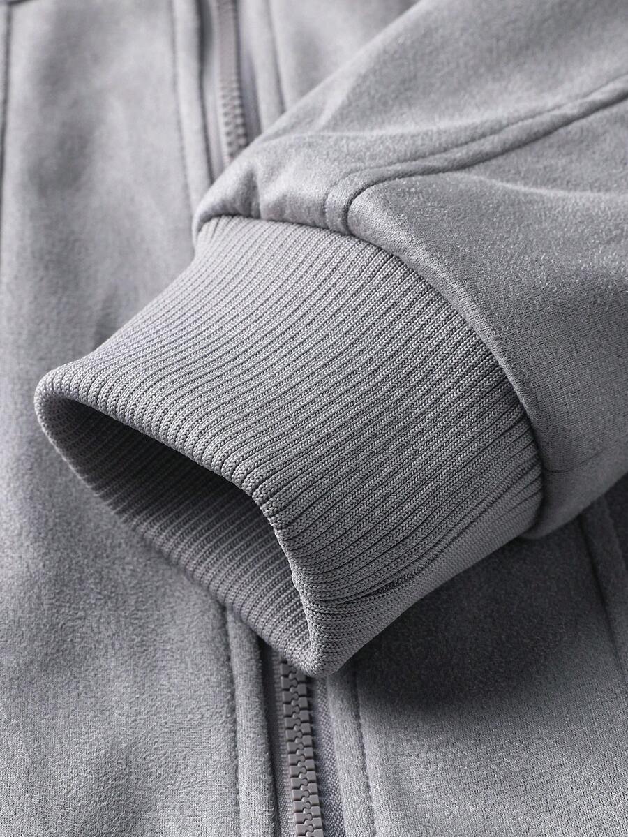 Manfinity Homme Men's Sherpa Fleece Jacket, Faux Suede Fur Collar, For Fall Winter