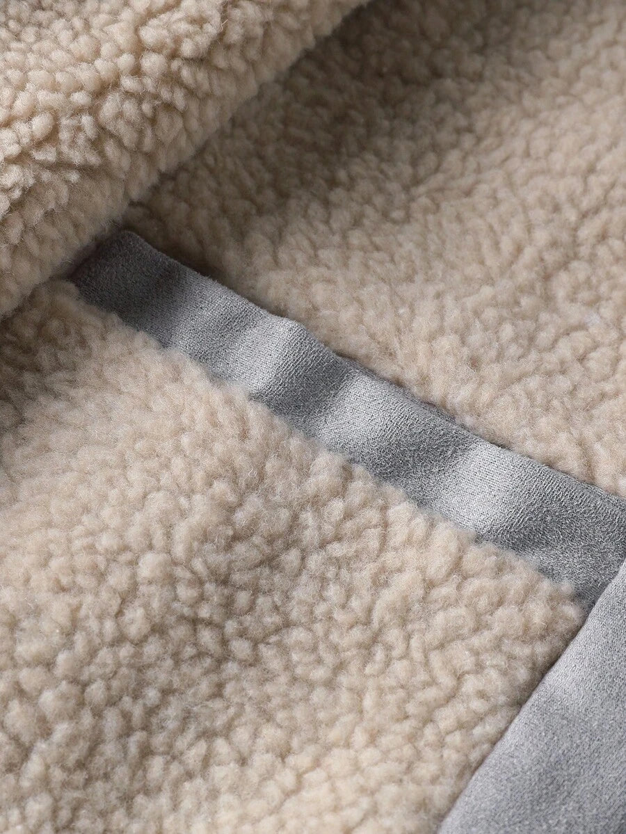 Manfinity Homme Men's Sherpa Fleece Jacket, Faux Suede Fur Collar, For Fall Winter