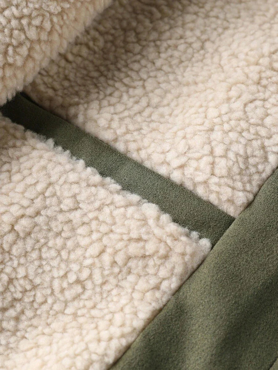 Manfinity Homme Men's Sherpa Fleece Jacket, Faux Suede Fur Collar, For Fall Winter