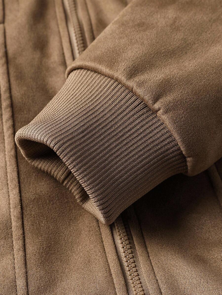 Manfinity Homme Men's Sherpa Fleece Jacket, Faux Suede Fur Collar, For Fall Winter