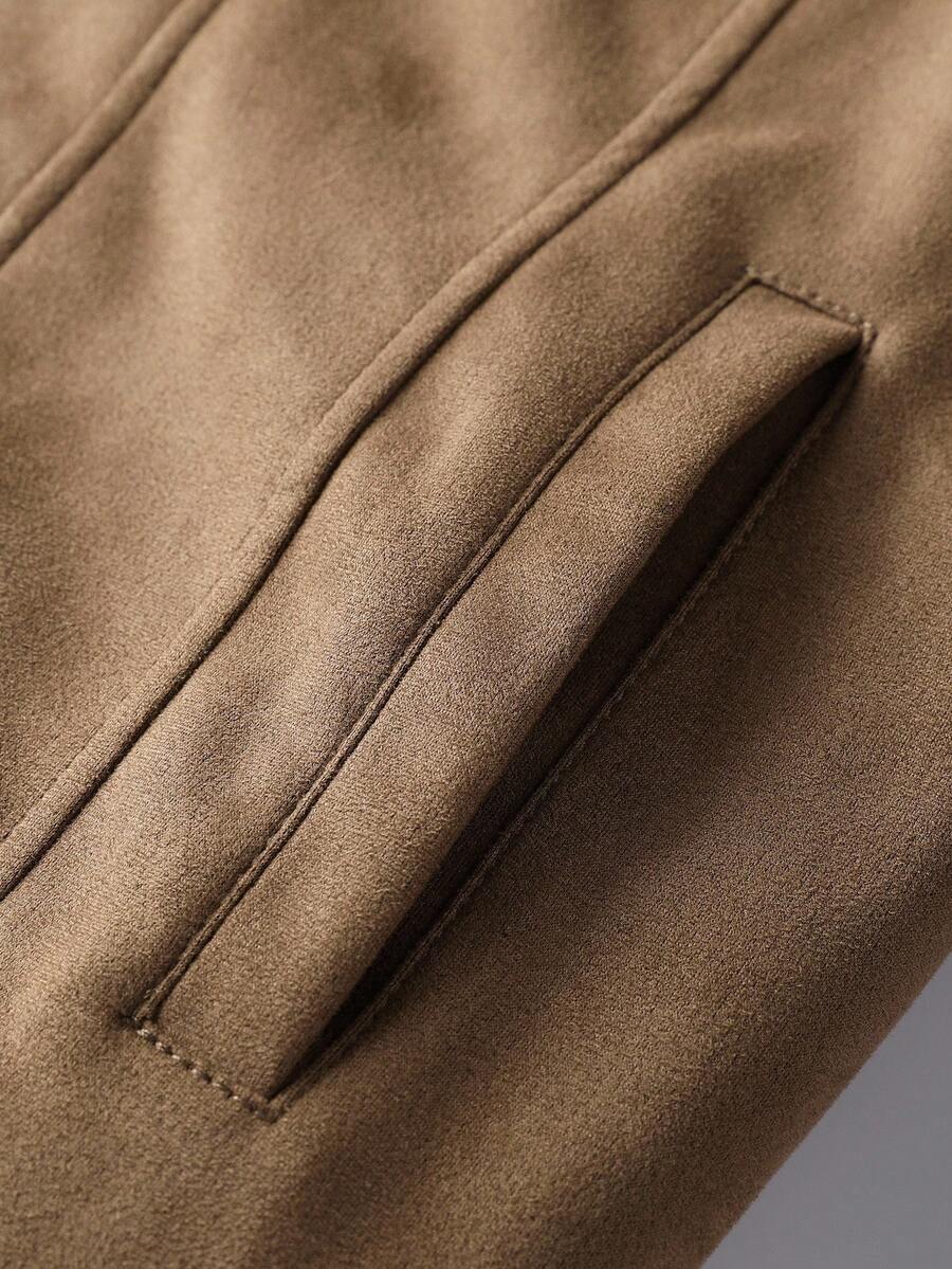 Manfinity Homme Men's Sherpa Fleece Jacket, Faux Suede Fur Collar, For Fall Winter