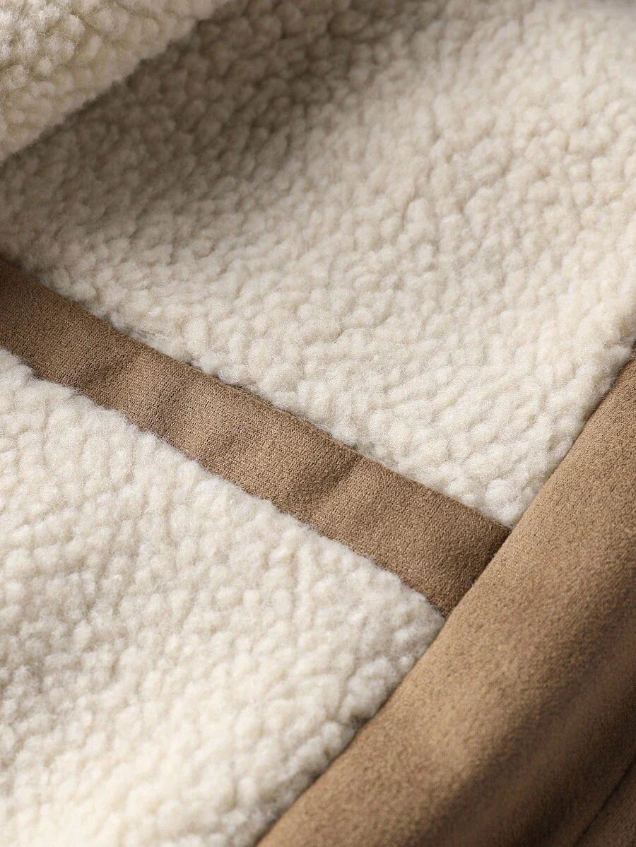 Manfinity Homme Men's Sherpa Fleece Jacket, Faux Suede Fur Collar, For Fall Winter