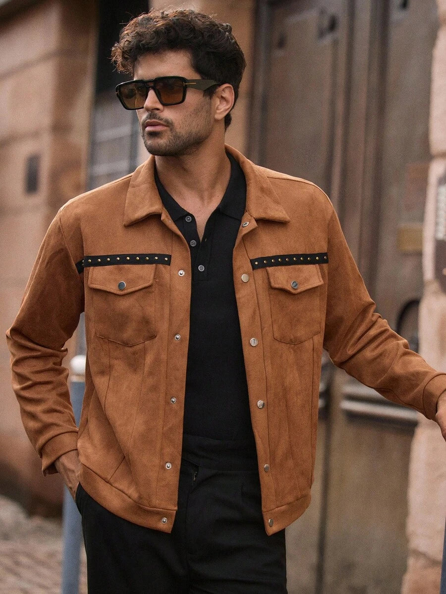HIMLAND Men's Casual Floral Embroidered Jacket, Suitable For Everyday Wear, Fall, Winter