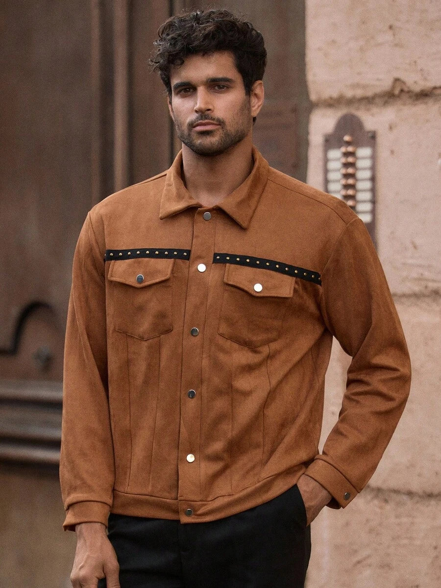 HIMLAND Men's Casual Floral Embroidered Jacket, Suitable For Everyday Wear, Fall, Winter