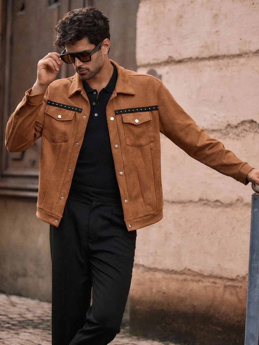 HIMLAND Men's Casual Floral Embroidered Jacket, Suitable For Everyday Wear, Fall, Winter