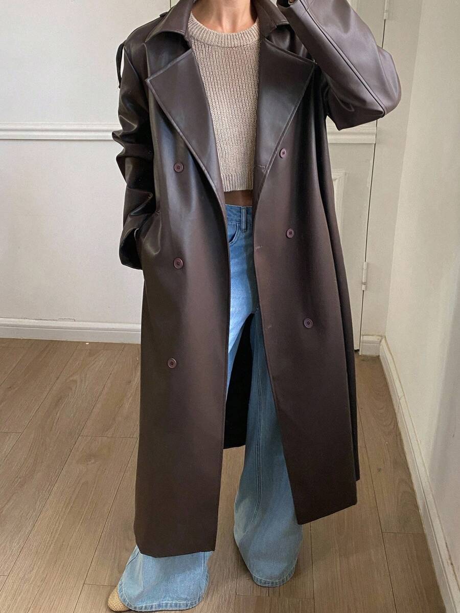 Livesso Autumn/Winter New Loose Casual Thick Elegant Heavy-Duty PU Long Women's Regular Jacket