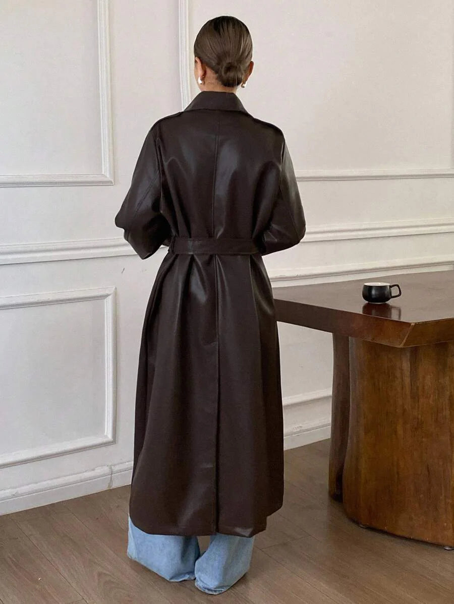 Livesso Autumn/Winter New Loose Casual Thick Elegant Heavy-Duty PU Long Women's Regular Jacket