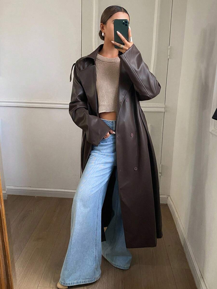 Livesso Autumn/Winter New Loose Casual Thick Elegant Heavy-Duty PU Long Women's Regular Jacket