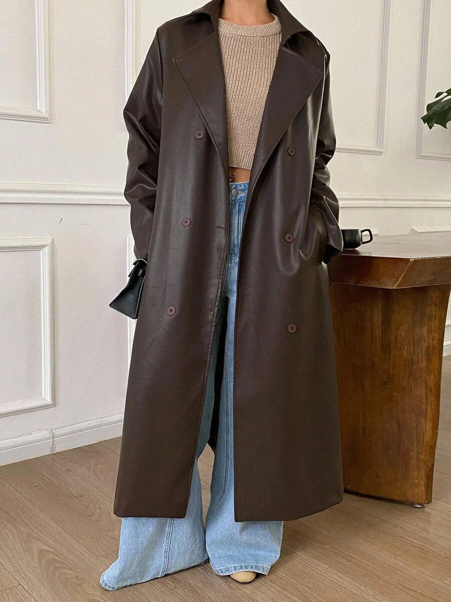 Livesso Autumn/Winter New Loose Casual Thick Elegant Heavy-Duty PU Long Women's Regular Jacket