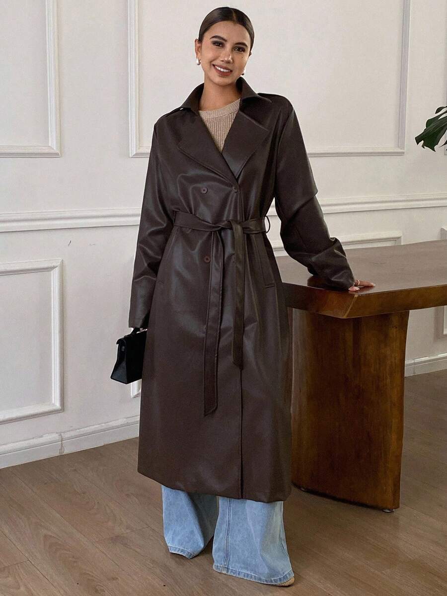 Livesso Autumn/Winter New Loose Casual Thick Elegant Heavy-Duty PU Long Women's Regular Jacket