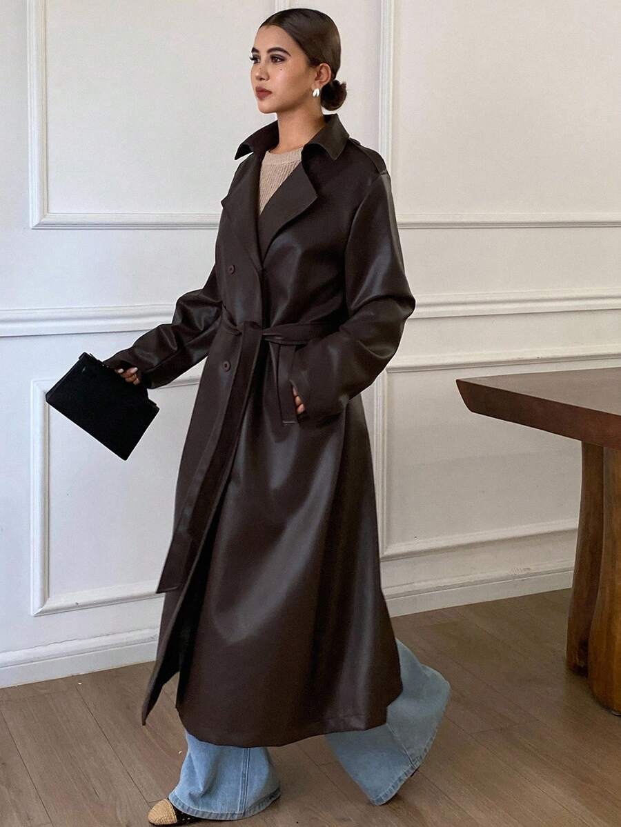 Livesso Autumn/Winter New Loose Casual Thick Elegant Heavy-Duty PU Long Women's Regular Jacket