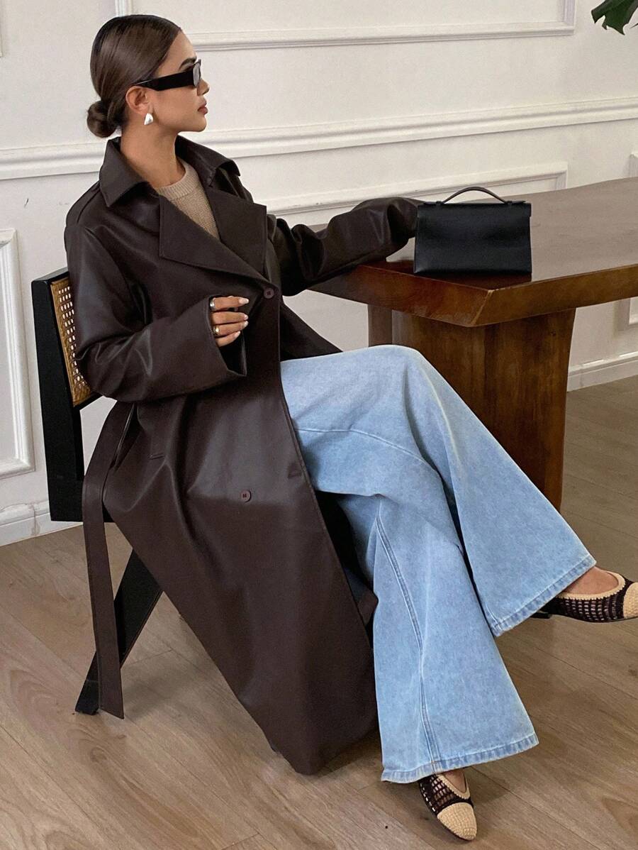 Livesso Autumn/Winter New Loose Casual Thick Elegant Heavy-Duty PU Long Women's Regular Jacket