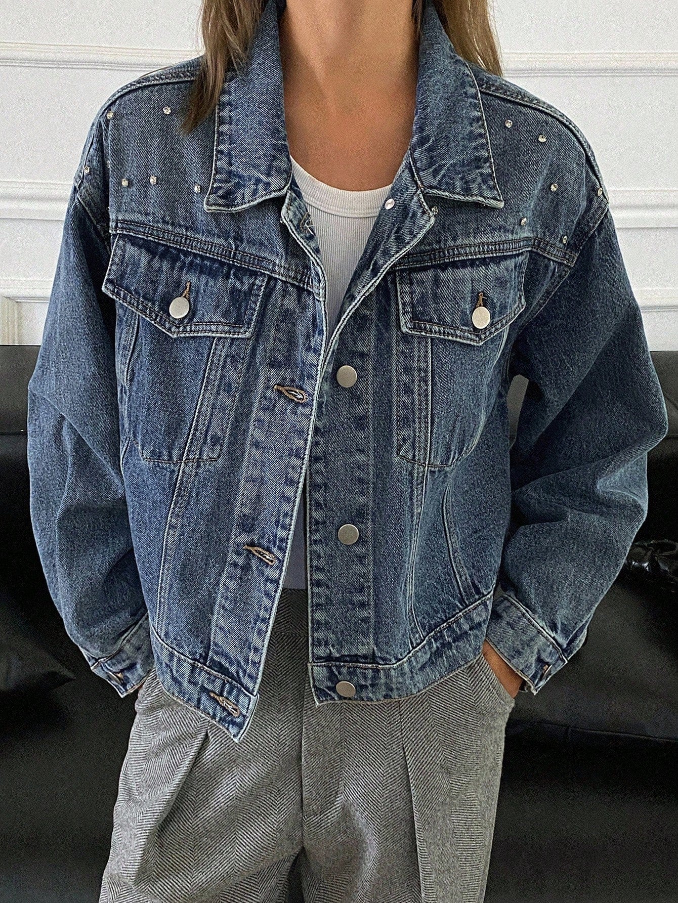 Livesso Autumn/Winter New Loose Casual Thick Embellished Women Denim Jacket Outerwear