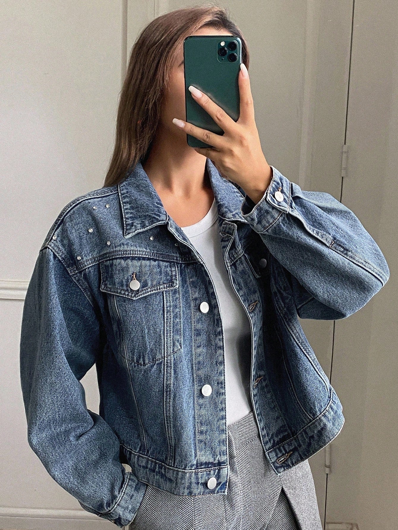 Livesso Autumn/Winter New Loose Casual Thick Embellished Women Denim Jacket Outerwear
