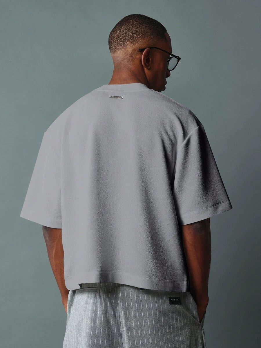SUMWON Boxy Cut Cropped Jersey T Shirt With Modern Design