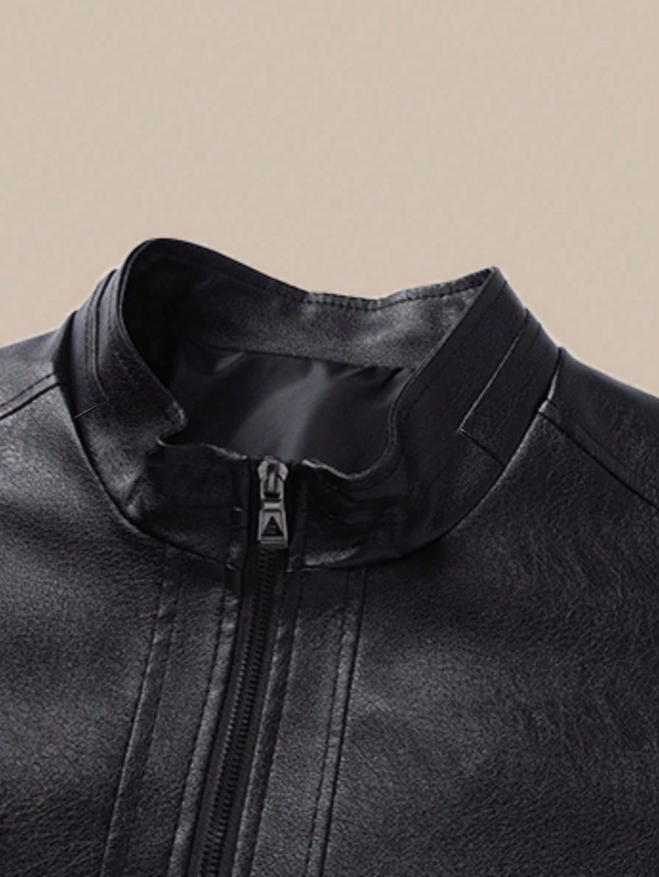 Men's Windproof Casual Stand Collar PU Leather Jacket, Autumn/Winter, Grunge