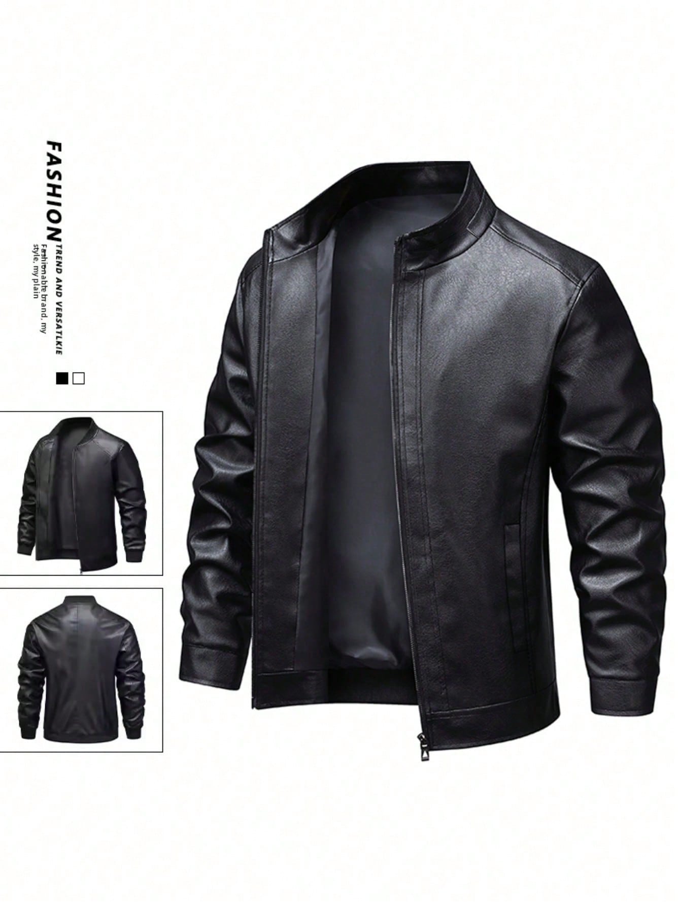 Men's Windproof Casual Stand Collar PU Leather Jacket, Autumn/Winter, Grunge