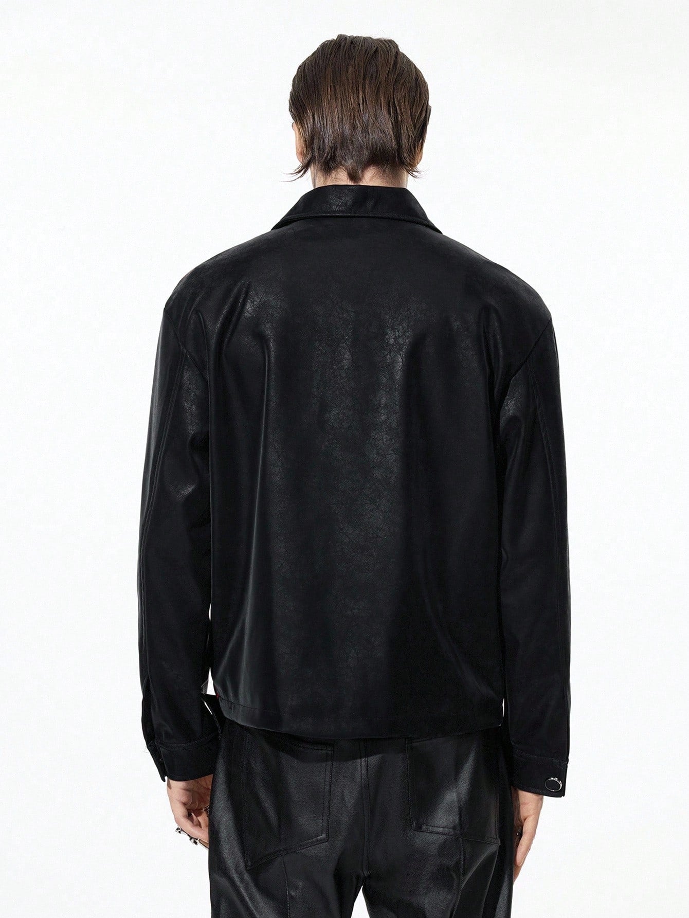 ROMWE MEN Goth Men's Patchwork Fashion Long Sleeve Vampire Style PU Leather Jacket, Fall Winter
