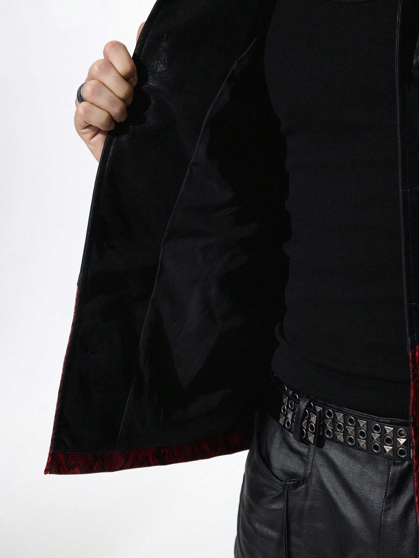 ROMWE MEN Goth Men's Patchwork Fashion Long Sleeve Vampire Style PU Leather Jacket, Fall Winter