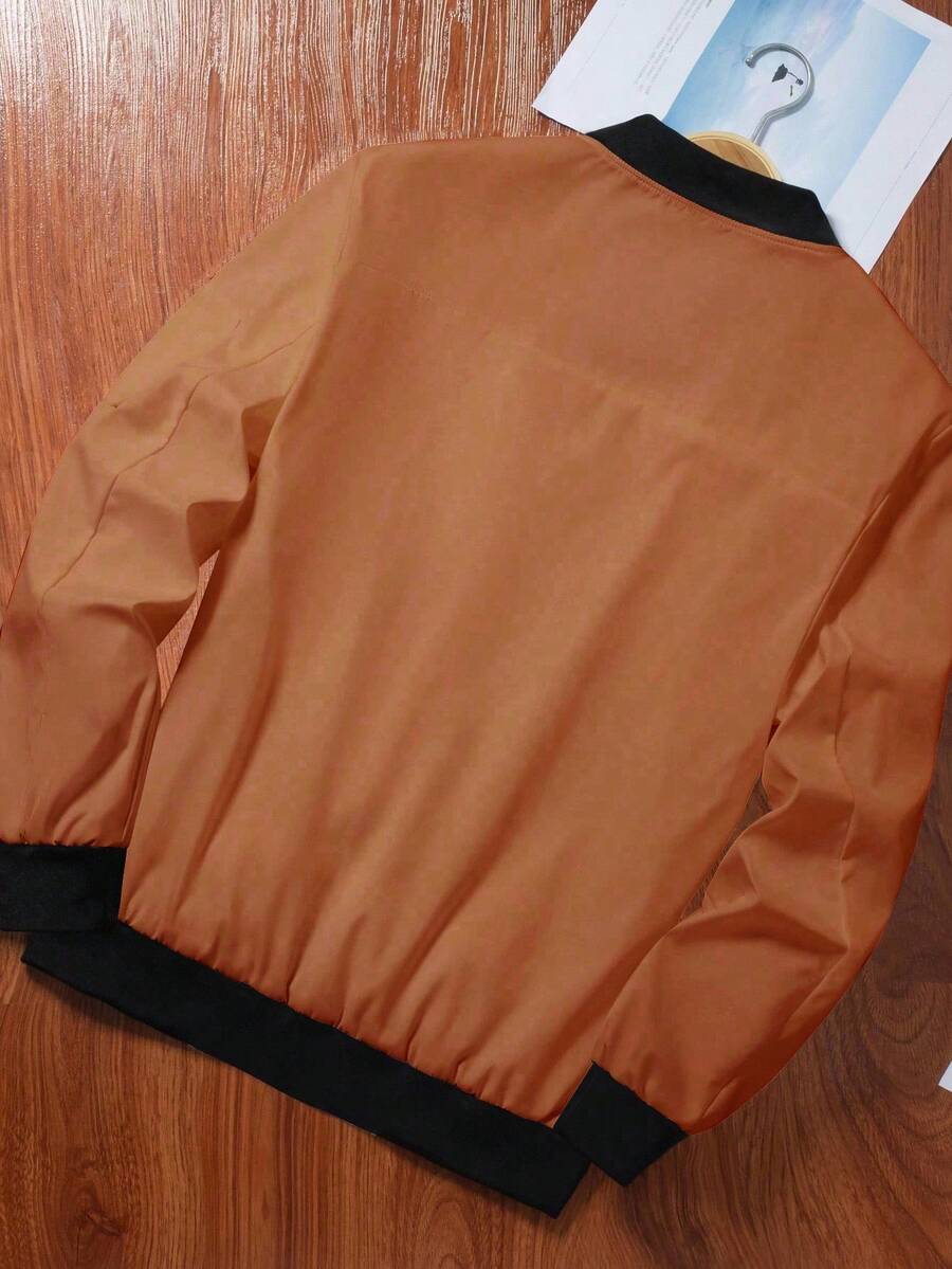 Manfinity EMRG Men's Solid Color Zipper Fashion Versatile Outdoor Windbreaker Jacket Black Bomber