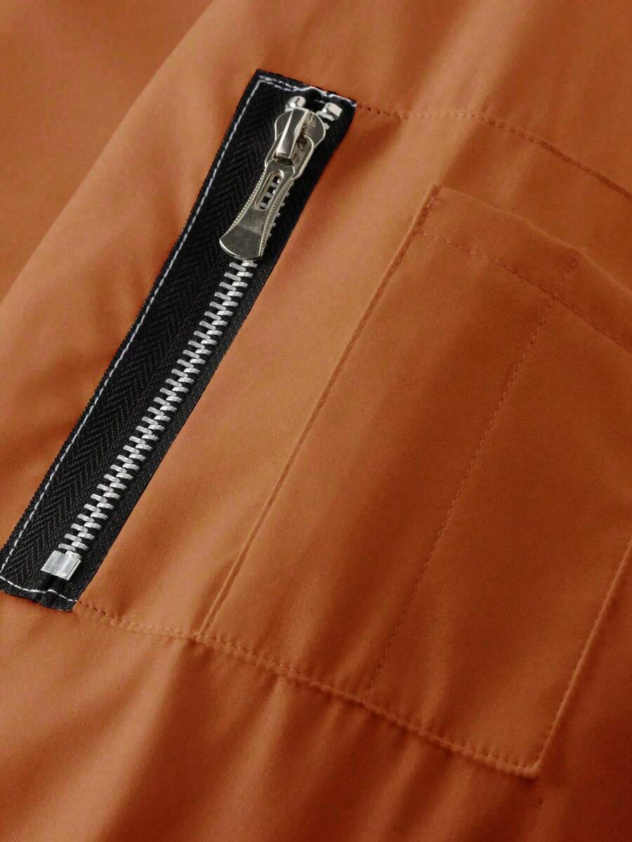 Manfinity EMRG Men's Solid Color Zipper Fashion Versatile Outdoor Windbreaker Jacket Black Bomber