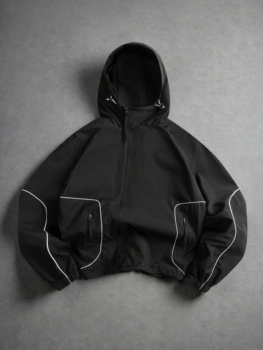 Manfinity EMRG Men's Casual Zip-Up Hooded Outdoor Windbreaker Jacket, Autumn, Perfect Holiday Gift For Boyfriend