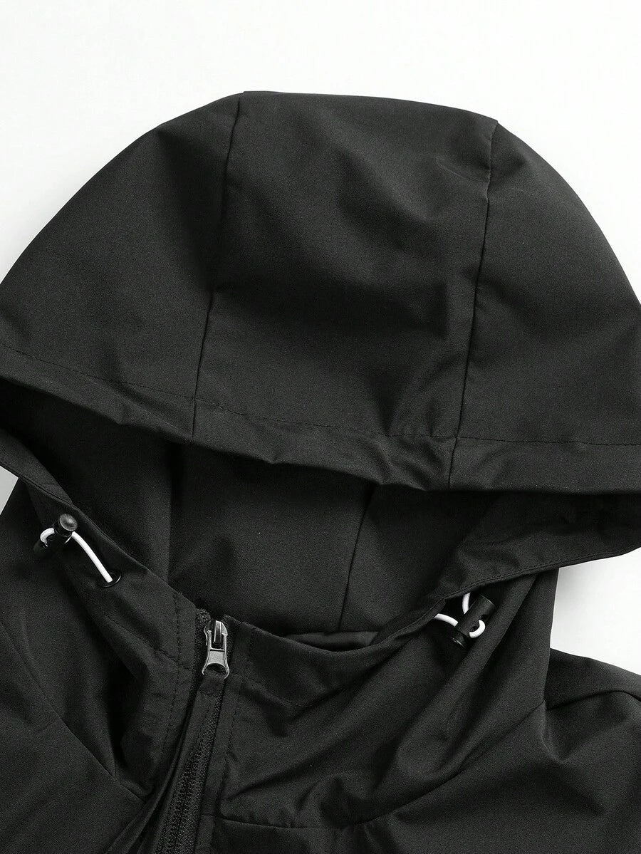 Manfinity EMRG Men's Casual Contrast Trim Hooded Jacket Techwear Jacket, Men Zip-Up Futuristic Outdoor Windbreaker, Fall, Perfect Holiday Gift For Boyfriend
