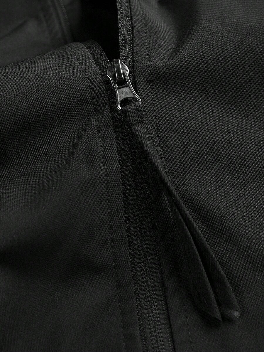 Manfinity EMRG Men's Casual Contrast Trim Hooded Jacket Techwear Jacket, Men Zip-Up Futuristic Outdoor Windbreaker, Fall, Perfect Holiday Gift For Boyfriend