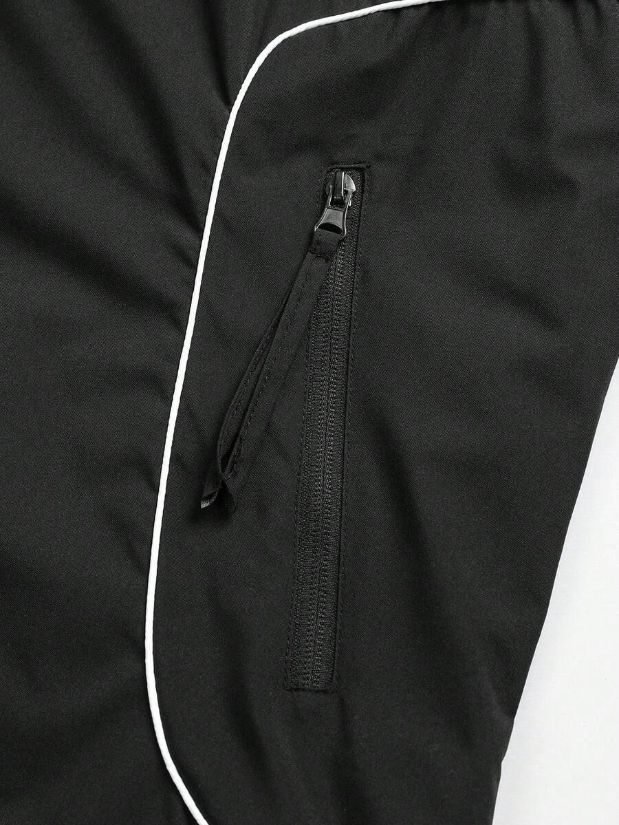 Manfinity EMRG Men's Casual Contrast Trim Hooded Jacket Techwear Jacket, Men Zip-Up Futuristic Outdoor Windbreaker, Fall, Perfect Holiday Gift For Boyfriend