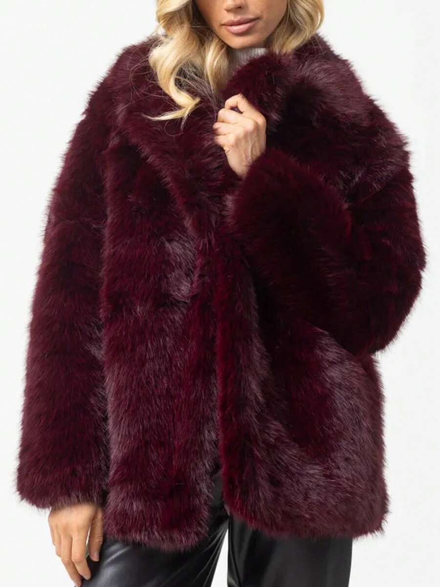 HH Women Vintage Solid Faux Fur Coat Loose Casual Long Sleeve Lapel Jacket Winter Thick Warm Outerwear Oversize Style