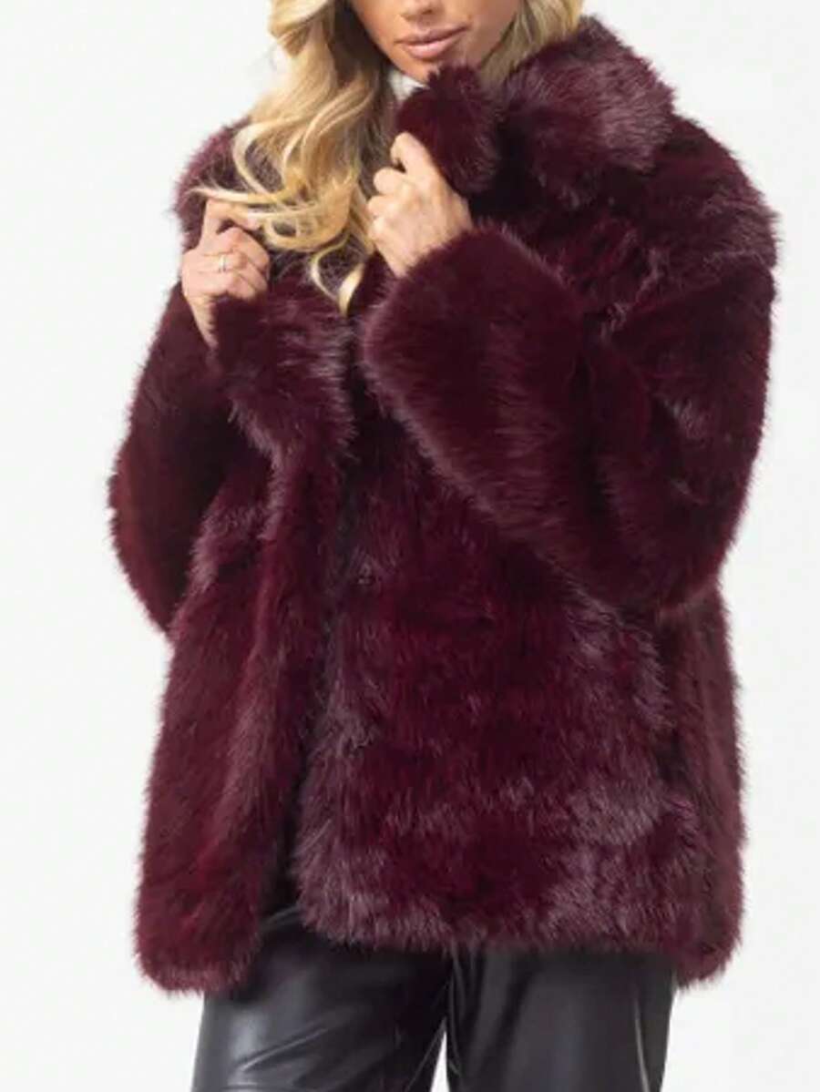 HH Women Vintage Solid Faux Fur Coat Loose Casual Long Sleeve Lapel Jacket Winter Thick Warm Outerwear Oversize Style