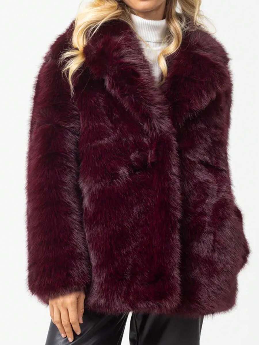 HH Women Vintage Solid Faux Fur Coat Loose Casual Long Sleeve Lapel Jacket Winter Thick Warm Outerwear Oversize Style