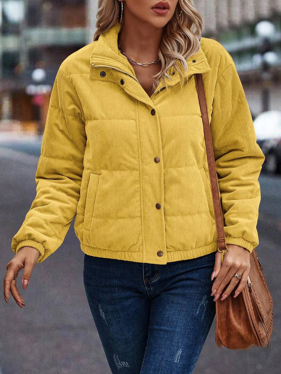 Clasi Zip Up Snap Button Padded Padded Coat Clothes Winter Fall Cloth For Women