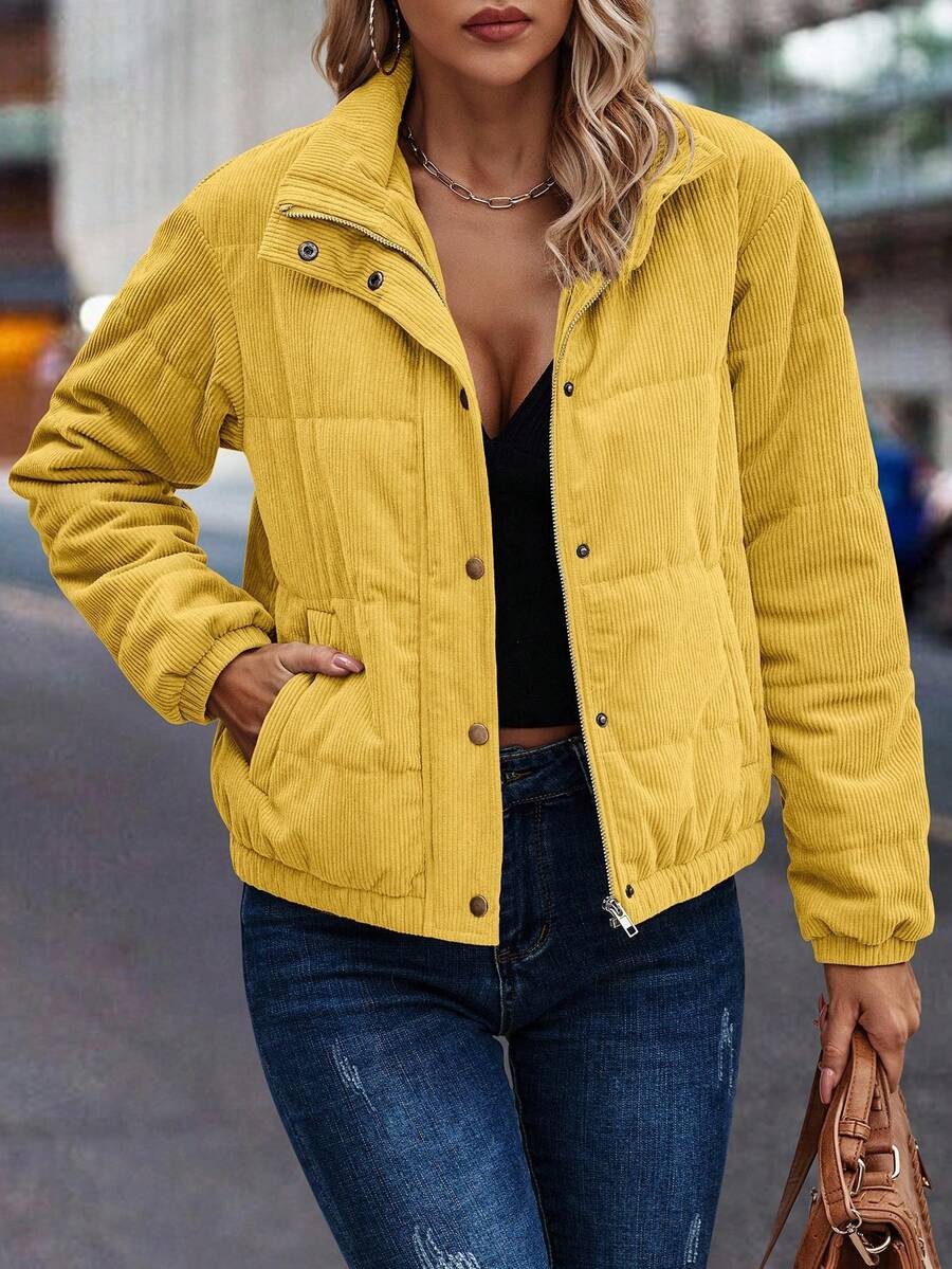 Clasi Zip Up Snap Button Padded Padded Coat Clothes Winter Fall Cloth For Women