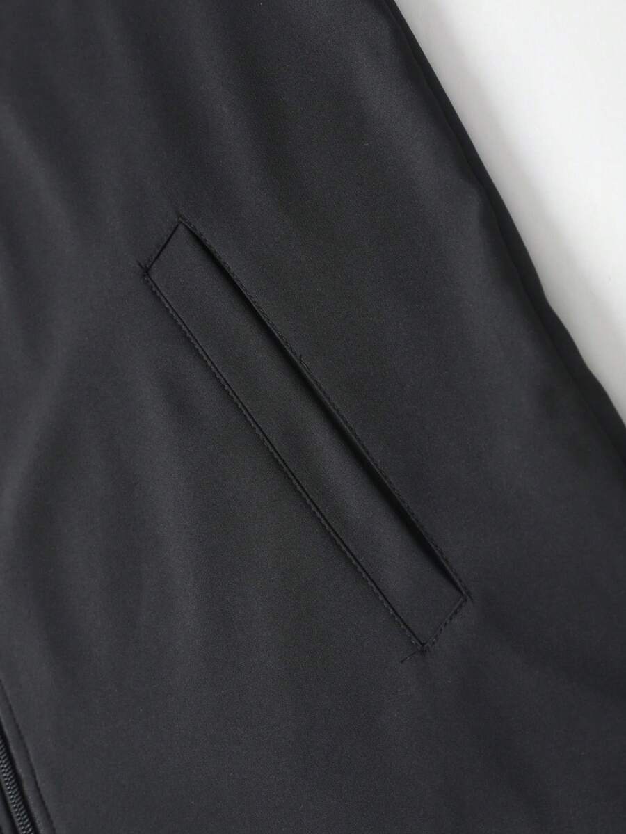 Manfinity Homme Men's Solid Color Zip-Up Casual Outdoor Windbreaker Jacket, Men's Black Jacket, Men's Teachwear Jacket