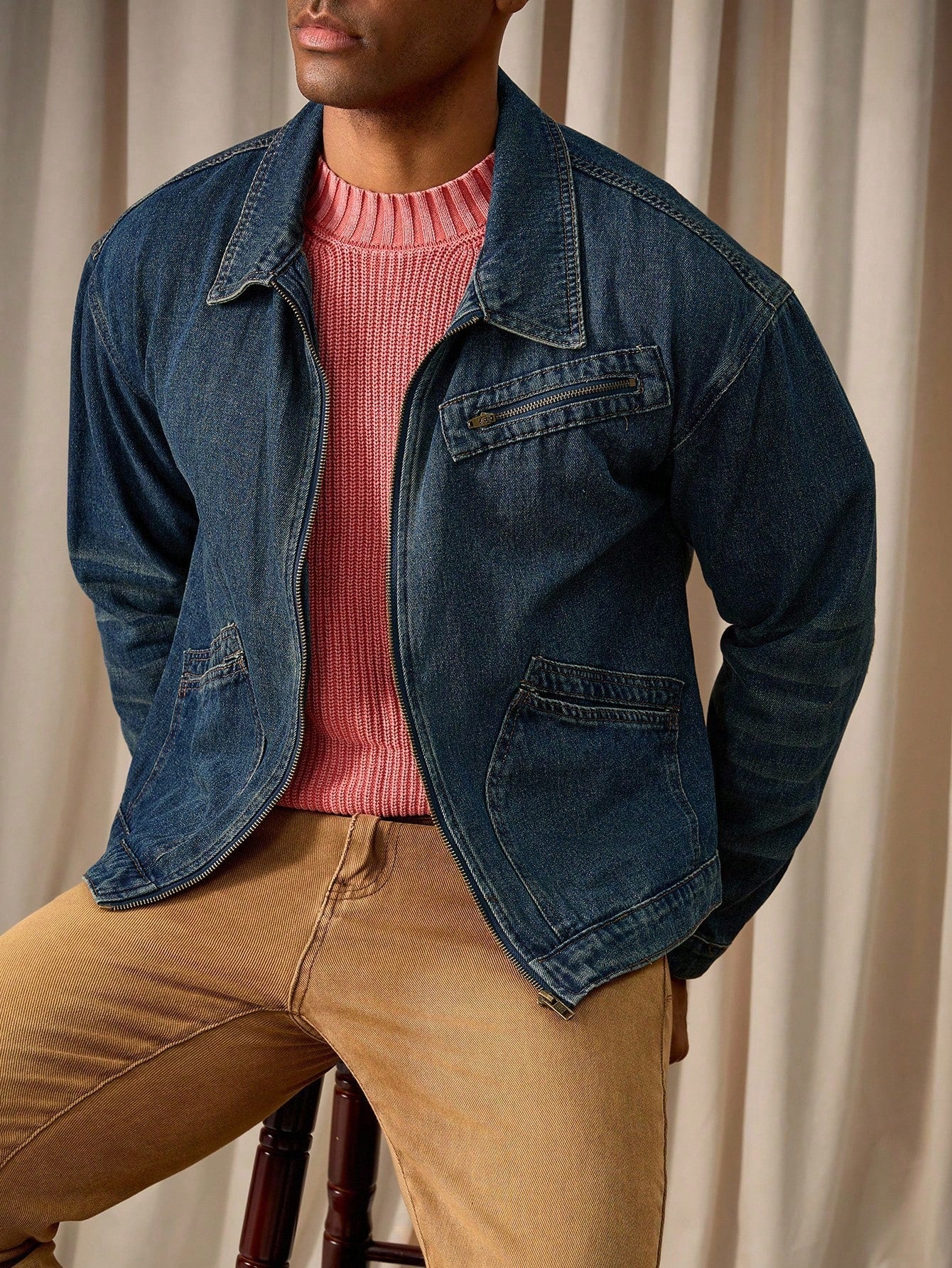 RivetRise Men's Vintage Distressed Loose Fit Denim Jacket Western Vintage Washed, Fall