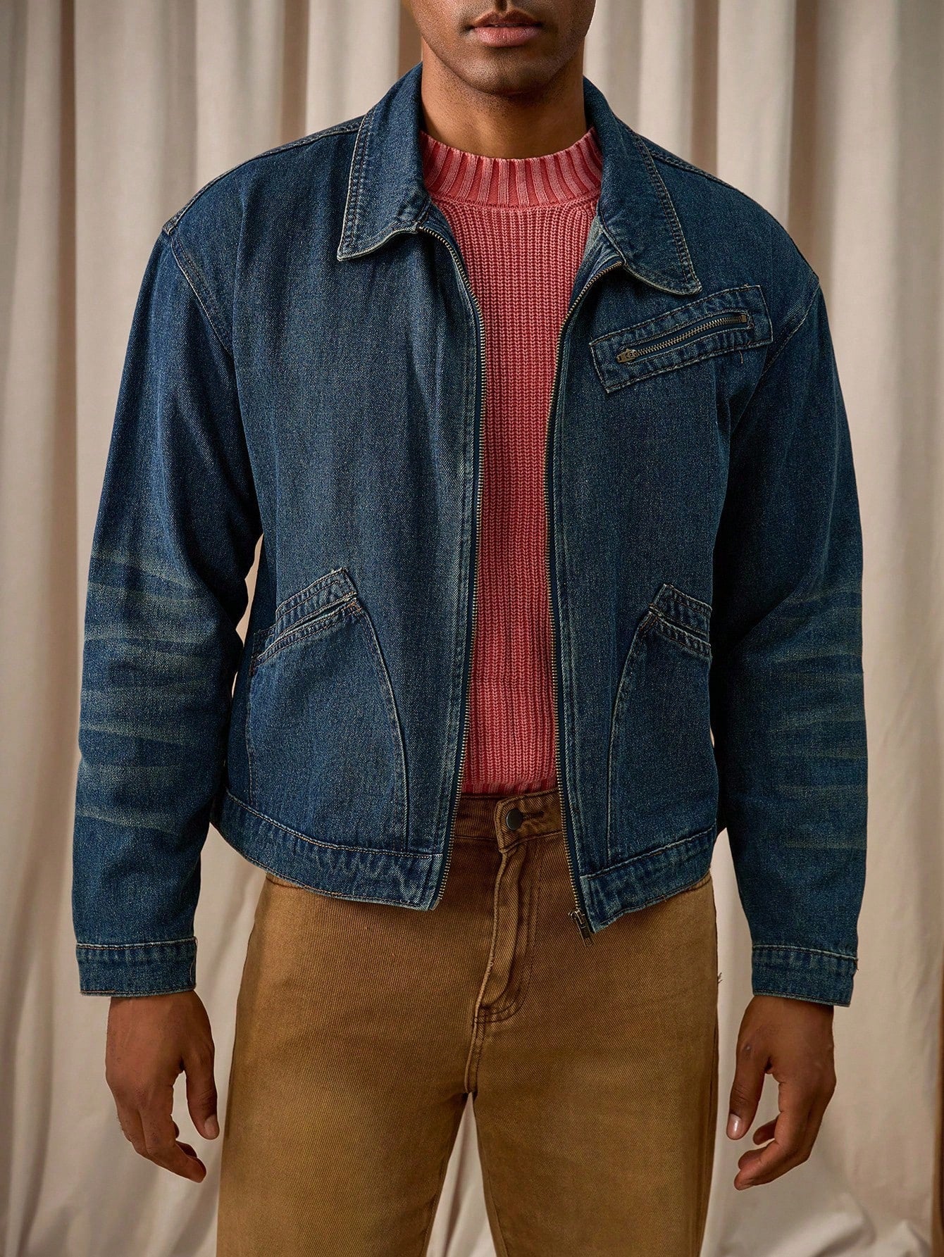 RivetRise Men's Vintage Distressed Loose Fit Denim Jacket Western Vintage Washed, Fall