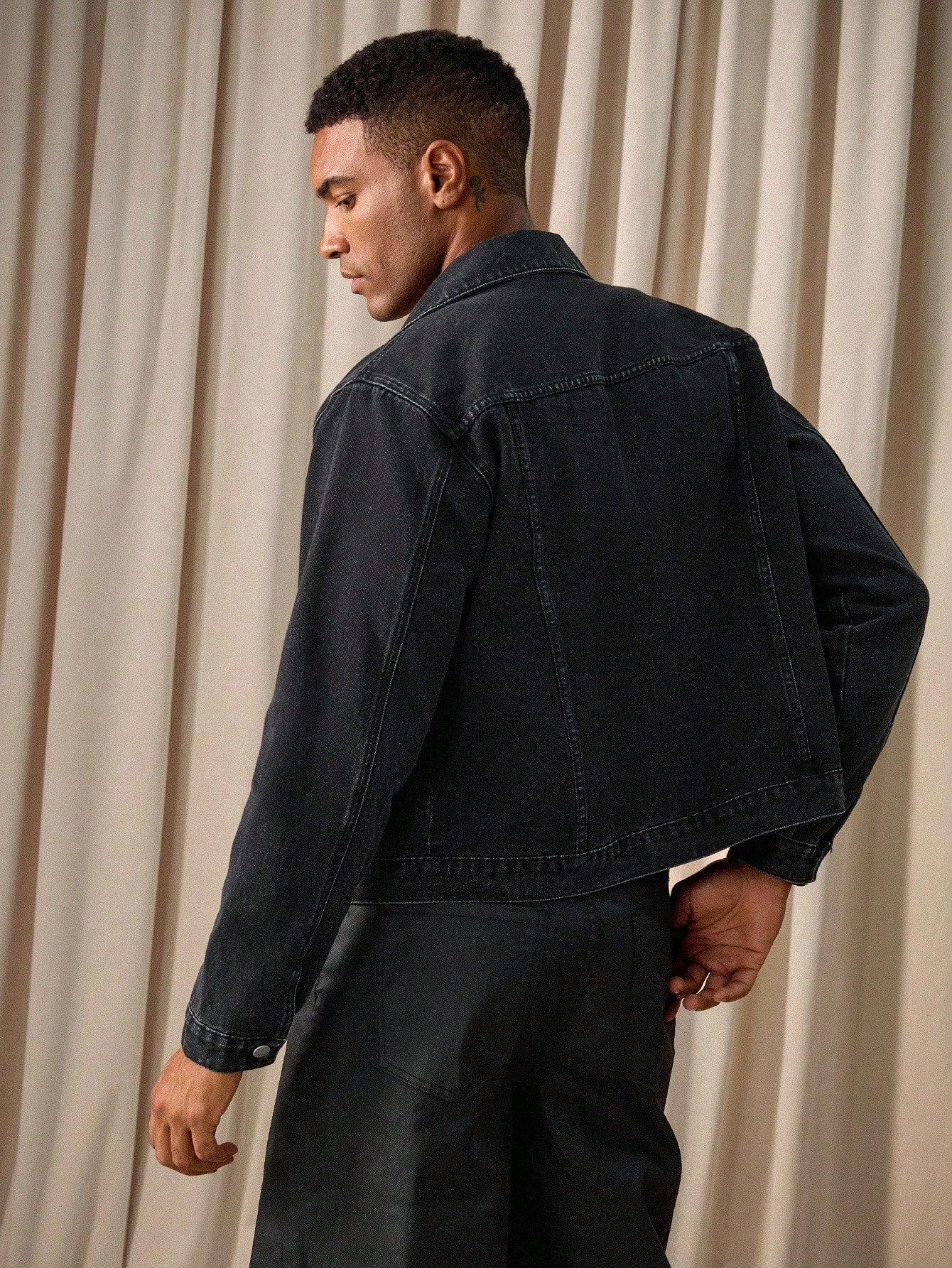 RivetRise Men Casual Washed Black Short Denim Jacket, Spring/Summer Punk Boyfriend