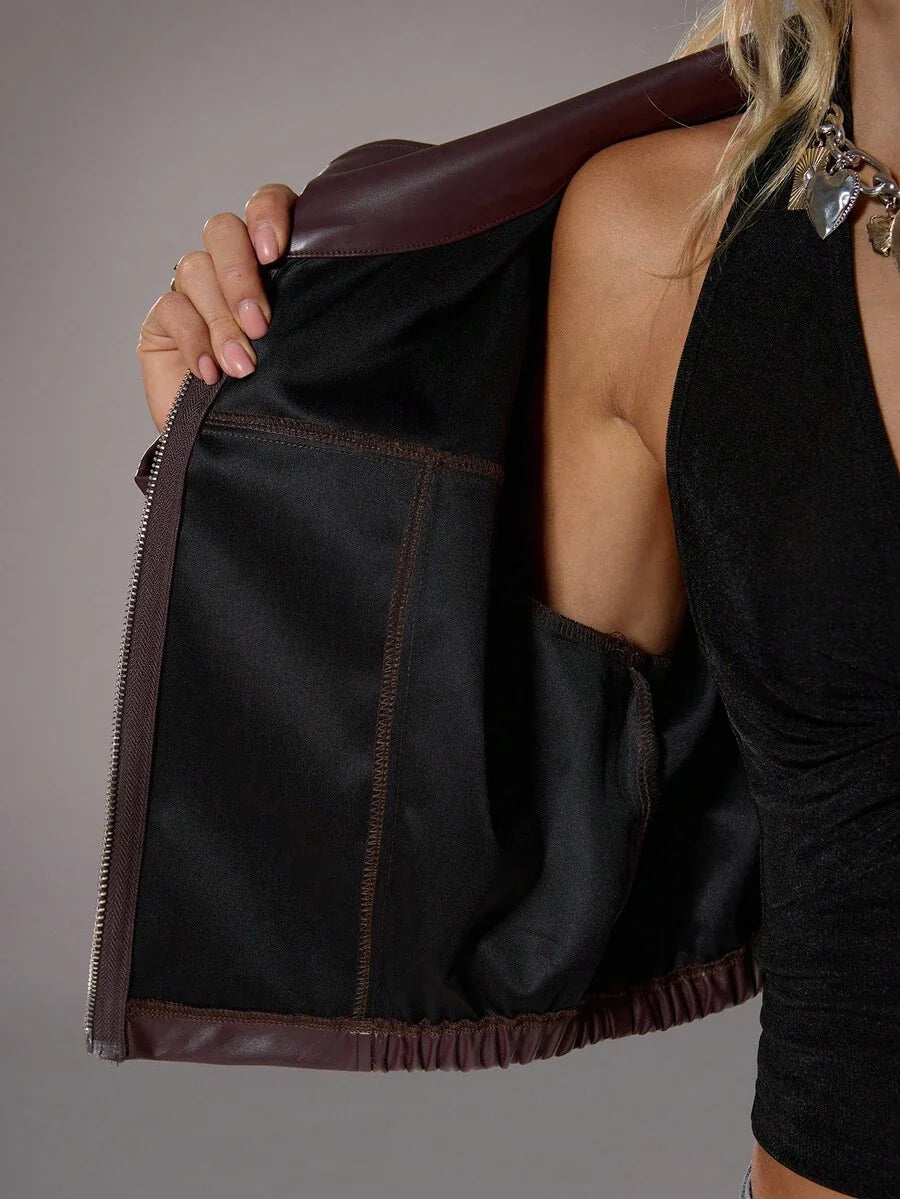 StreetHx Halloween Cropped Leather Zipper Jacket, Suitable For Autumn And Winter